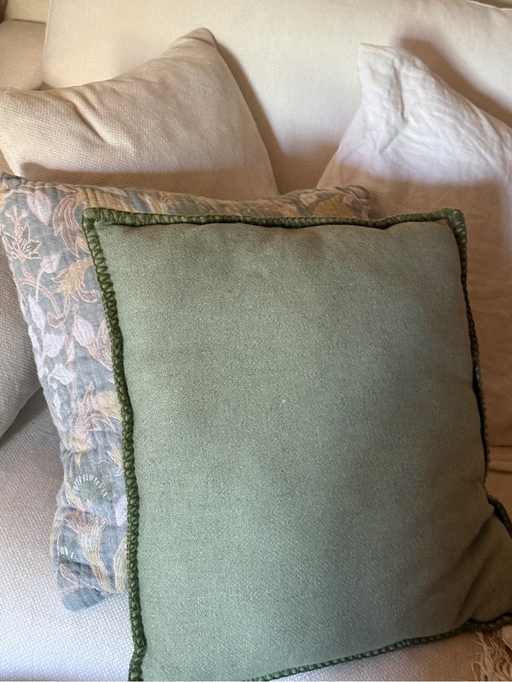 Anthropologie vintage 18x18” Classic Sage Green wool boho Accent throw Pillow